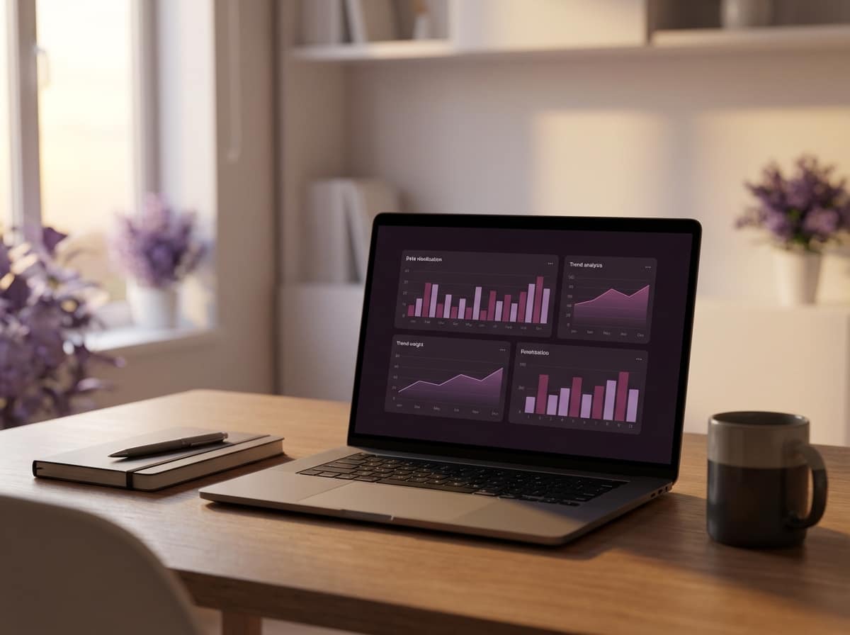 Laptop with KPI dashboard in a calm office workspace